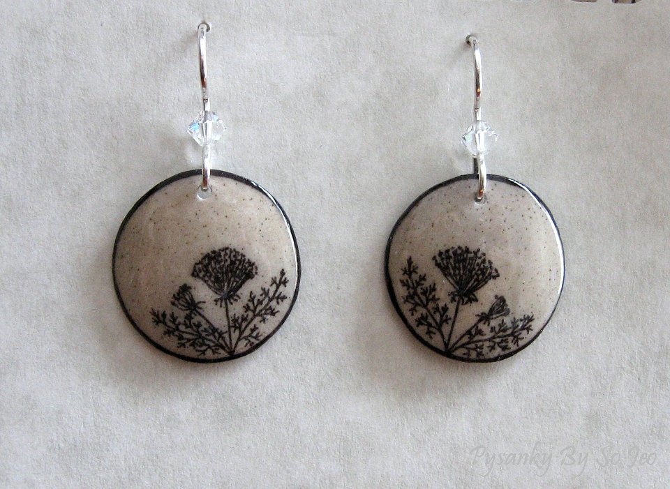 Beige Queen Anne's Lace Earrings Pysanky By So Jeo